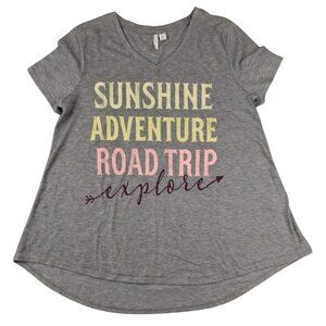 Sunshine Adventure Roadtrip Womens Grey T-Shirt V-Neck size Small    JH951